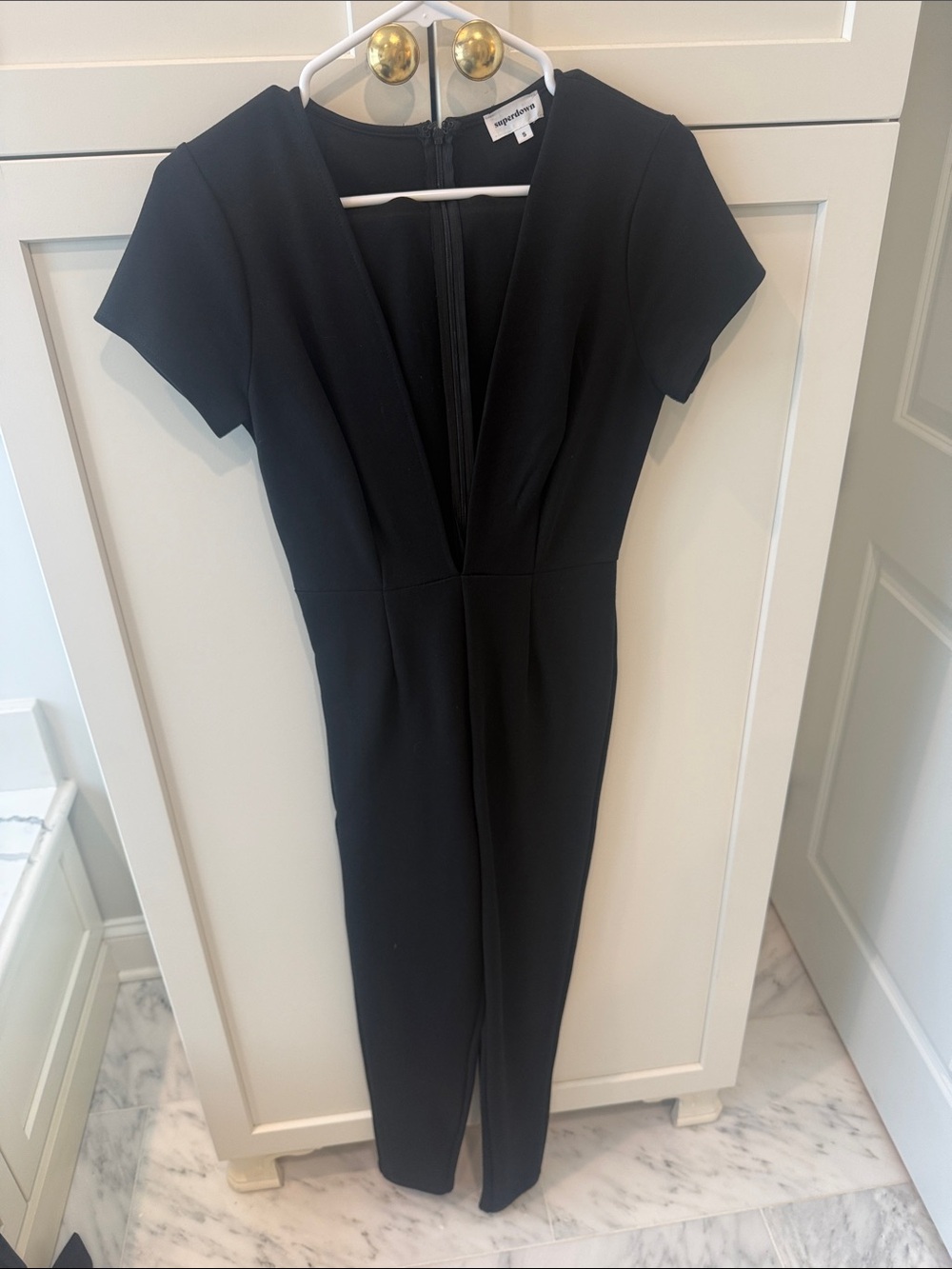 superdown Black Midi Dress with V-Neck